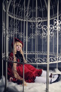 Rating: Safe Score: 0 Tags: 1girl blonde_hair blue_eyes bow dress flower long_hair red_dress rose shinku sitting solo User: admin