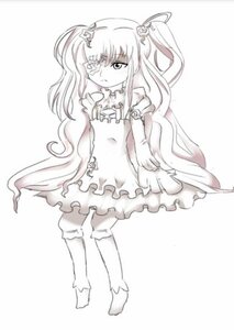 Rating: Safe Score: 0 Tags: 1girl dress eyepatch flower full_body greyscale hair_ornament image kirakishou long_hair monochrome rose solo standing striped two_side_up vertical_stripes very_long_hair User: admin