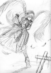 Rating: Safe Score: 0 Tags: 1girl boots dress feathers frills full_body greyscale hairband image long_hair long_sleeves monochrome sketch solo standing suigintou very_long_hair User: admin