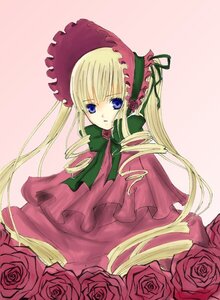 Rating: Safe Score: 0 Tags: 1girl blonde_hair blue_eyes bonnet bow bowtie dress flower green_bow image long_hair long_sleeves looking_at_viewer pink_background pink_flower pink_rose purple_rose red_flower red_rose rose shinku solo twintails yellow_rose User: admin