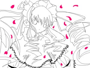 Rating: Safe Score: 0 Tags: 1girl breasts dress drill_hair frills image long_sleeves monochrome petals rose_petals shinku solo upper_body User: admin