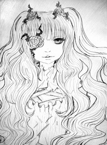 Rating: Safe Score: 0 Tags: 1girl flower greyscale hair_flower image kirakishou long_hair monochrome rose solo traditional_media upper_body wavy_hair User: admin