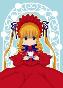 Rating: Safe Score: 0 Tags: 1girl blonde_hair blue_eyes bonnet bow bowtie dress drill_hair flower hair_ribbon holding image long_hair long_sleeves looking_at_viewer red_dress ribbon rose shinku solo twin_drills twintails User: admin