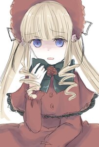 Rating: Safe Score: 0 Tags: 1girl bangs blonde_hair blue_eyes bonnet bow bowtie capelet dress drill_hair flower hat image long_hair long_sleeves looking_at_viewer open_mouth red_capelet rose shinku simple_background solo upper_body white_background User: admin