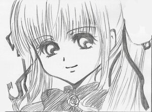 Rating: Safe Score: 0 Tags: 1girl blush bow bowtie closed_mouth flower hair_ribbon image long_hair looking_at_viewer monochrome ribbon rose shinku simple_background smile solo white_background User: admin