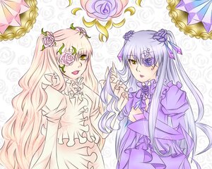 Rating: Safe Score: 0 Tags: 2girls barasuishou bow double_bun dress eyepatch flower frills hair_flower image kirakishou long_hair multiple_girls pair pink_flower pink_hair pink_rose purple_dress purple_flower purple_rose rose yellow_eyes User: admin