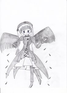 Rating: Safe Score: 0 Tags: 1girl choker dress feathers full_body greyscale hairband image long_sleeves looking_at_viewer monochrome solo standing suigintou thighhighs wings User: admin