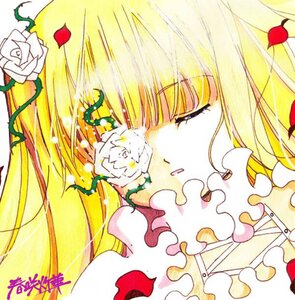 Rating: Safe Score: 0 Tags: 1girl bangs blonde_hair eyebrows_visible_through_hair flower hair_ornament image kirakishou long_hair petals portrait profile red_flower red_rose rose rose_petals signature solo traditional_media white_flower white_rose User: admin