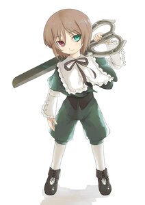 Rating: Safe Score: 0 Tags: brown_hair capelet full_body green_eyes heterochromia image long_sleeves looking_at_viewer red_eyes shorts smile solo souseiseki standing white_background white_legwear User: admin