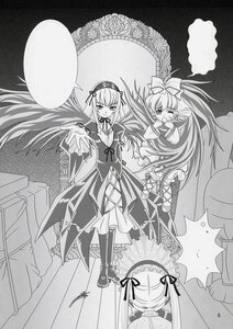 Rating: Safe Score: 0 Tags: 2girls boots comic dress frills greyscale hairband hinaichigo image lolita_hairband long_hair long_sleeves monochrome multiple_girls pair suigintou very_long_hair wings User: admin