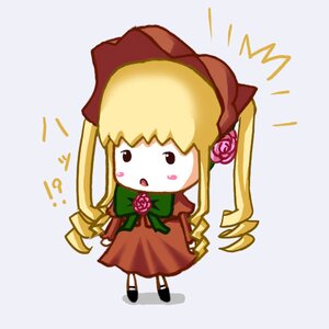 Rating: Safe Score: 0 Tags: 1girl :o blonde_hair blush_stickers bonnet bow chibi dress drill_hair flower full_body image long_hair long_sleeves open_mouth pink_rose red_dress rose shinku simple_background solo surprised twintails User: admin