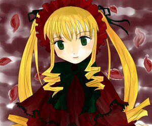 Rating: Safe Score: 0 Tags: 1girl blonde_hair bow dress frills green_bow green_eyes image long_hair long_sleeves looking_at_viewer petals red_dress rose_petals shinku solo twintails User: admin