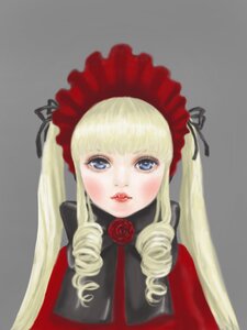 Rating: Safe Score: 0 Tags: 1girl bangs blonde_hair blue_eyes bonnet closed_mouth drill_hair eyelashes flower grey_background image lips long_hair looking_at_viewer red_lips rose shinku simple_background solo twin_drills twintails upper_body User: admin
