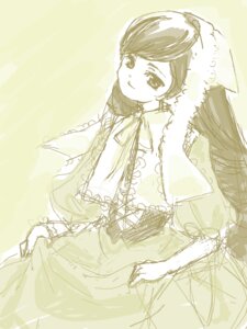 Rating: Safe Score: 0 Tags: 1girl capelet dress frills image long_hair long_sleeves looking_at_viewer monochrome ribbon sketch skirt_hold smile solo suiseiseki swept_bangs very_long_hair User: admin