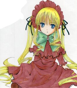 Rating: Safe Score: 0 Tags: 1girl blonde_hair blue_eyes bonnet bow bowtie capelet dress green_bow green_neckwear image long_hair long_sleeves looking_at_viewer red_dress shinku sidelocks simple_background sitting solo twintails very_long_hair white_background User: admin