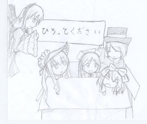 Rating: Safe Score: 0 Tags: :d blush bow closed_eyes dress hat image long_hair looking_at_viewer monochrome multiple multiple_girls open_mouth simple_background smile tagme top_hat User: admin