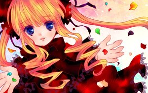 Rating: Safe Score: 0 Tags: 1girl blonde_hair blue_eyes dress drill_hair image long_hair long_sleeves looking_at_viewer outstretched_hand petals ribbon rose_petals shinku smile solo twin_drills twintails User: admin