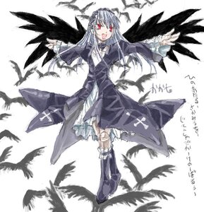 Rating: Safe Score: 0 Tags: 1girl :d bird black_wings boots dress feathered_wings feathers flying frills full_body image long_hair long_sleeves open_mouth red_eyes silver_hair simple_background smile solo suigintou white_background wings User: admin