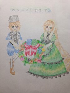 Rating: Safe Score: 0 Tags: 2girls blonde_hair dress flower frills green_dress green_eyes hat heterochromia image long_hair multiple_girls pair pink_rose red_eyes red_flower red_rose rose short_hair siblings sisters smile souseiseki suiseiseki top_hat traditional_media twins watercolor_(medium) User: admin