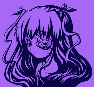 Rating: Safe Score: 0 Tags: 1girl barasuishou flower hair_ribbon image long_hair looking_at_viewer monochrome purple_background purple_theme ribbon rose simple_background solo two_side_up User: admin