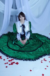 Rating: Safe Score: 0 Tags: 1girl curtains dress flower frills green_dress long_sleeves petals ribbon rose rose_petals sitting solo suiseiseki User: admin