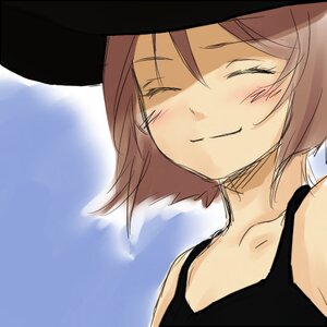 Rating: Safe Score: 0 Tags: 1girl blush brown_hair closed_eyes closed_mouth collarbone hat image nishizumi_miho short_hair sketch sky smile solo souseiseki tank_top User: admin