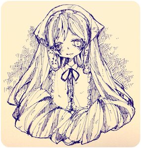 Rating: Safe Score: 0 Tags: 1girl bangs closed_mouth dress eyebrows_visible_through_hair hairband image long_hair long_sleeves looking_at_viewer monochrome smile solo suiseiseki traditional_media upper_body User: admin