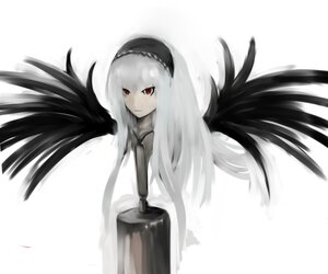 Rating: Safe Score: 0 Tags: 1girl black_wings closed_mouth dress feathered_wings feathers hairband image long_hair looking_at_viewer red_eyes simple_background solo striped suigintou very_long_hair white_background wings User: admin