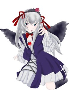 Rating: Safe Score: 0 Tags: 1girl auto_tagged black_wings blue_eyes dress feathered_wings flower hairband image long_hair long_sleeves looking_at_viewer ribbon rose silver_hair solo striped suigintou wings User: admin