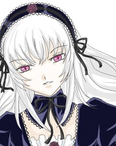 Rating: Safe Score: 0 Tags: 1girl black_ribbon detached_collar flower frills hairband image long_hair looking_at_viewer parted_lips pink_eyes portrait ribbon rose silver_hair simple_background solo suigintou white_background User: admin