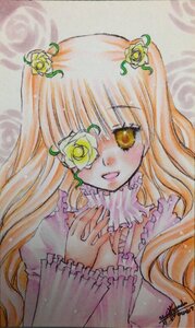 Rating: Safe Score: 0 Tags: 1girl dress flower frills hair_flower hair_ornament hands_clasped image kirakishou long_hair marker_(medium) own_hands_together pink_hair rose solo traditional_media yellow_eyes User: admin