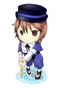 Rating: Safe Score: 0 Tags: 1girl blue_dress brown_hair chibi closed_umbrella dress frills full_body green_eyes hat heterochromia image long_sleeves looking_at_viewer red_eyes ribbon shoes short_hair smile solo souseiseki standing top_hat umbrella white_background User: admin