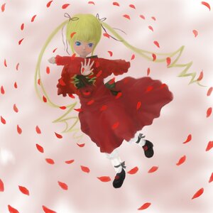 Rating: Safe Score: 0 Tags: 1girl blonde_hair blue_eyes dress flower image petals red_dress ribbon rose rose_petals shinku solo striped twintails User: admin