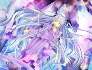 Rating: Safe Score: 0 Tags: 1girl absurdly_long_hair barasuishou cherry_blossoms dress dutch_angle floating_hair frills hair_ribbon image long_hair long_sleeves looking_at_viewer petals purple_dress ribbon silver_hair solo standing two_side_up very_long_hair wind yellow_eyes User: admin