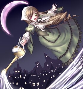 Rating: Safe Score: 0 Tags: 1girl brown_hair crescent_moon dress drill_hair frills full_moon green_dress green_eyes head_scarf heterochromia image long_hair long_sleeves moon night open_mouth red_eyes solo standing suiseiseki very_long_hair watering_can User: admin