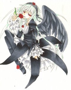 Rating: Safe Score: 0 Tags: 1girl black_dress black_wings dress flower frills hairband image lolita_fashion long_hair long_sleeves red_eyes red_flower red_rose rose solo suigintou wings User: admin