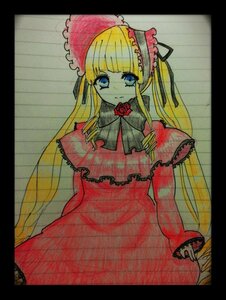 Rating: Safe Score: 0 Tags: 1girl black_border blonde_hair blue_eyes bonnet bow bowtie dress flower image letterboxed long_hair long_sleeves looking_at_viewer pillarboxed red_dress rose shinku solo traditional_media twintails User: admin