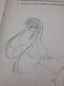 Rating: Safe Score: 0 Tags: 1girl dress image long_hair long_sleeves looking_at_viewer monochrome photo shinku solo traditional_media twintails very_long_hair User: admin