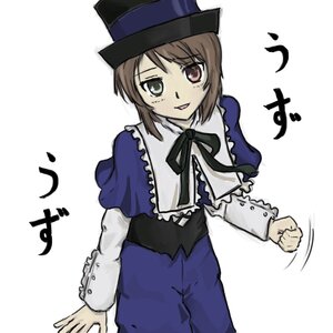 Rating: Safe Score: 0 Tags: 1girl :d blue_dress blush brown_hair dress hat image long_sleeves looking_at_viewer open_mouth ribbon simple_background smile solo souseiseki top_hat white_background User: admin