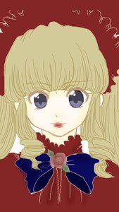 Rating: Safe Score: 0 Tags: 1girl bangs blonde_hair blue_eyes drill_hair flower image long_hair looking_at_viewer portrait red_background ringlets rose shinku simple_background solo twin_drills User: admin