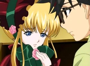 Rating: Safe Score: 0 Tags: 1boy 1girl blonde_hair blue_eyes bonnet cup flower image long_hair long_sleeves pink_rose rose shinku sidelocks solo User: admin