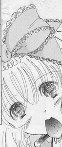 Rating: Safe Score: 0 Tags: 1girl blush close-up eating eyebrows_visible_through_hair food frills greyscale hinaichigo image looking_at_viewer monochrome solo User: admin