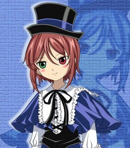 Rating: Safe Score: 0 Tags: 1girl blue_dress blush brown_hair capelet dress frills green_eyes hat heterochromia image long_sleeves looking_at_viewer red_eyes ribbon short_hair smile solo souseiseki top_hat User: admin