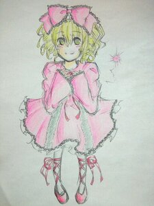 Rating: Safe Score: 0 Tags: 1girl blonde_hair bow dress full_body green_eyes hair_bow hina_ichigo hinaichigo image long_sleeves looking_at_viewer pantyhose pink_bow pink_dress ribbon short_hair smile solo standing traditional_media watercolor_(medium) User: admin