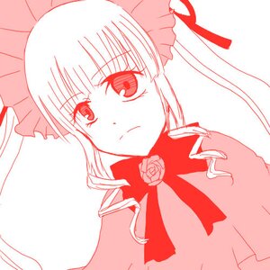 Rating: Safe Score: 0 Tags: 1girl blush bow closed_mouth flower image long_hair looking_at_viewer monochrome pink_theme red_theme rose shinku simple_background solo upper_body white_background User: admin