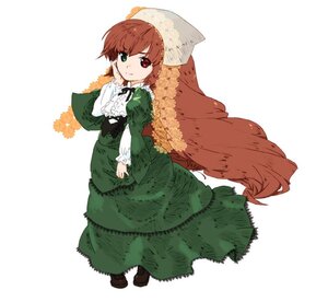 Rating: Safe Score: 0 Tags: 1girl bangs brown_hair dress frills full_body green_dress green_eyes head_scarf heterochromia image long_hair long_sleeves looking_at_viewer red_eyes smile solo suiseiseki vertical_stripes very_long_hair white_background User: admin