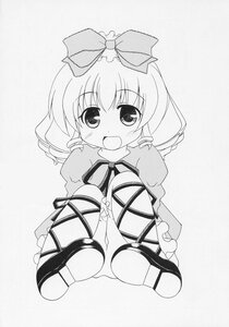 Rating: Safe Score: 0 Tags: 1girl blush dress greyscale hair_ribbon hinaichigo image kagiyama_hina looking_at_viewer monochrome open_mouth ribbon sitting smile solo User: admin