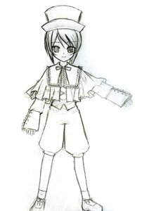 Rating: Safe Score: 0 Tags: 1girl blush capelet frills full_body greyscale hat image long_sleeves looking_at_viewer monochrome shoes short_hair shorts simple_background sketch smile solo souseiseki standing white_background User: admin