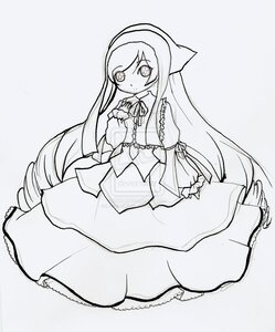 Rating: Safe Score: 0 Tags: 1girl blush closed_mouth dress full_body image long_hair long_sleeves looking_at_viewer monochrome solo suiseiseki very_long_hair User: admin