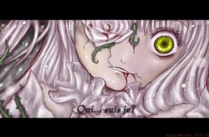 Rating: Safe Score: 0 Tags: 1girl blood blood_on_face flower green_eyes image kirakishou letterboxed long_hair mouth_hold rose solo white_hair User: admin